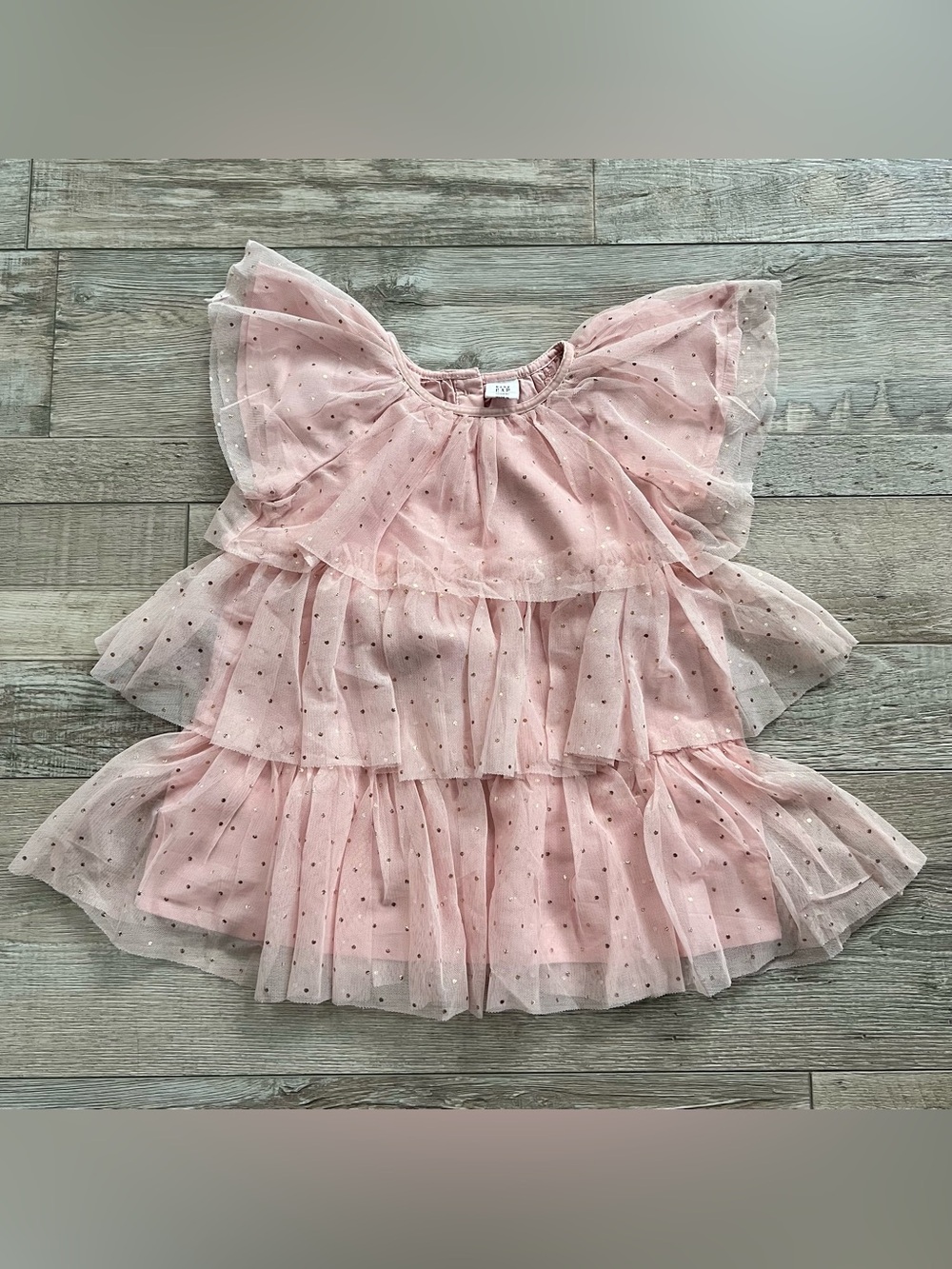 Gap Girls Pink Tiered Tulle Dress with Gold Polka Dots Size 12-18 Months